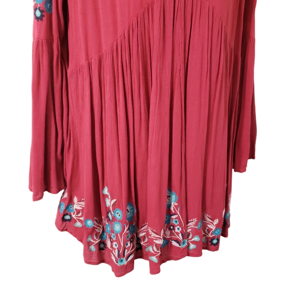 Free People Te Amo Red Floral Embroidered Babydoll Dress XS Boho Peasant Flowy - Picture 4 of 13
